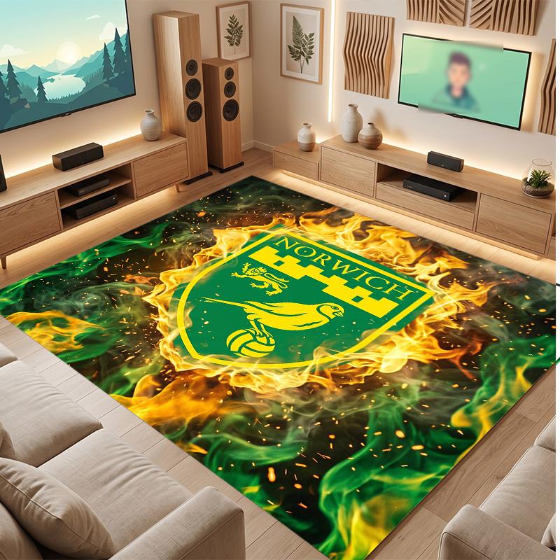 Norwich City Football Print Crystal Velvet Rug, Comfortable Water Absorbent Non Slip Indoor Floor Carpet