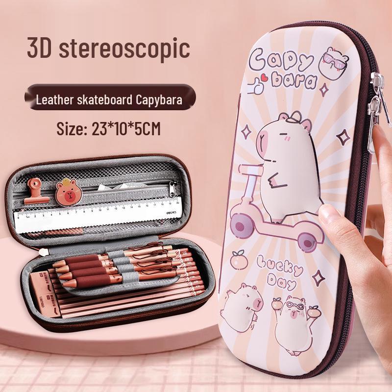 3D Cartoon Multifunctional Leather Pencil Case for Grades 1, 2, & 6 - Large Capacity for Boys & Girls