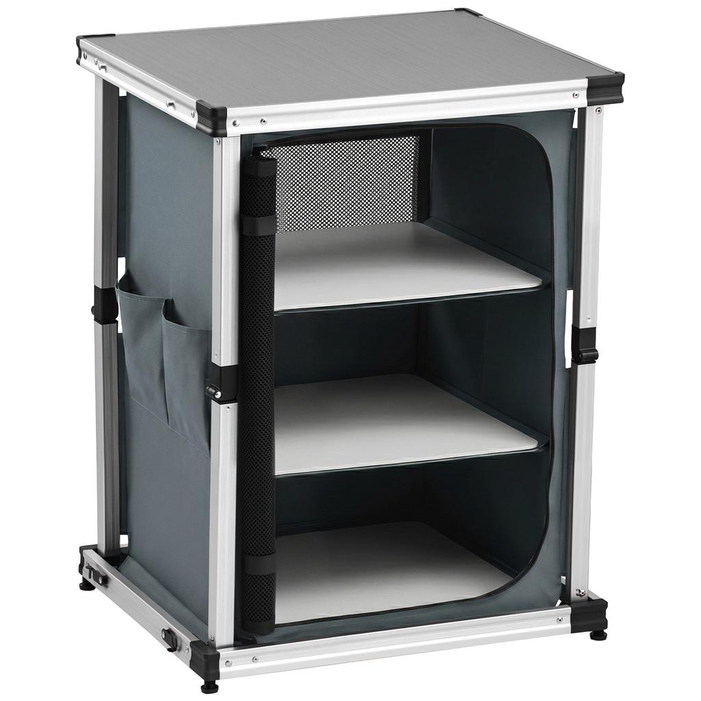 VEVOR Folding Camping Storage Cabinet, Outdoor Portable Aluminum Lightweight Table, Quick Set-up Compact Kitchen Cook Station