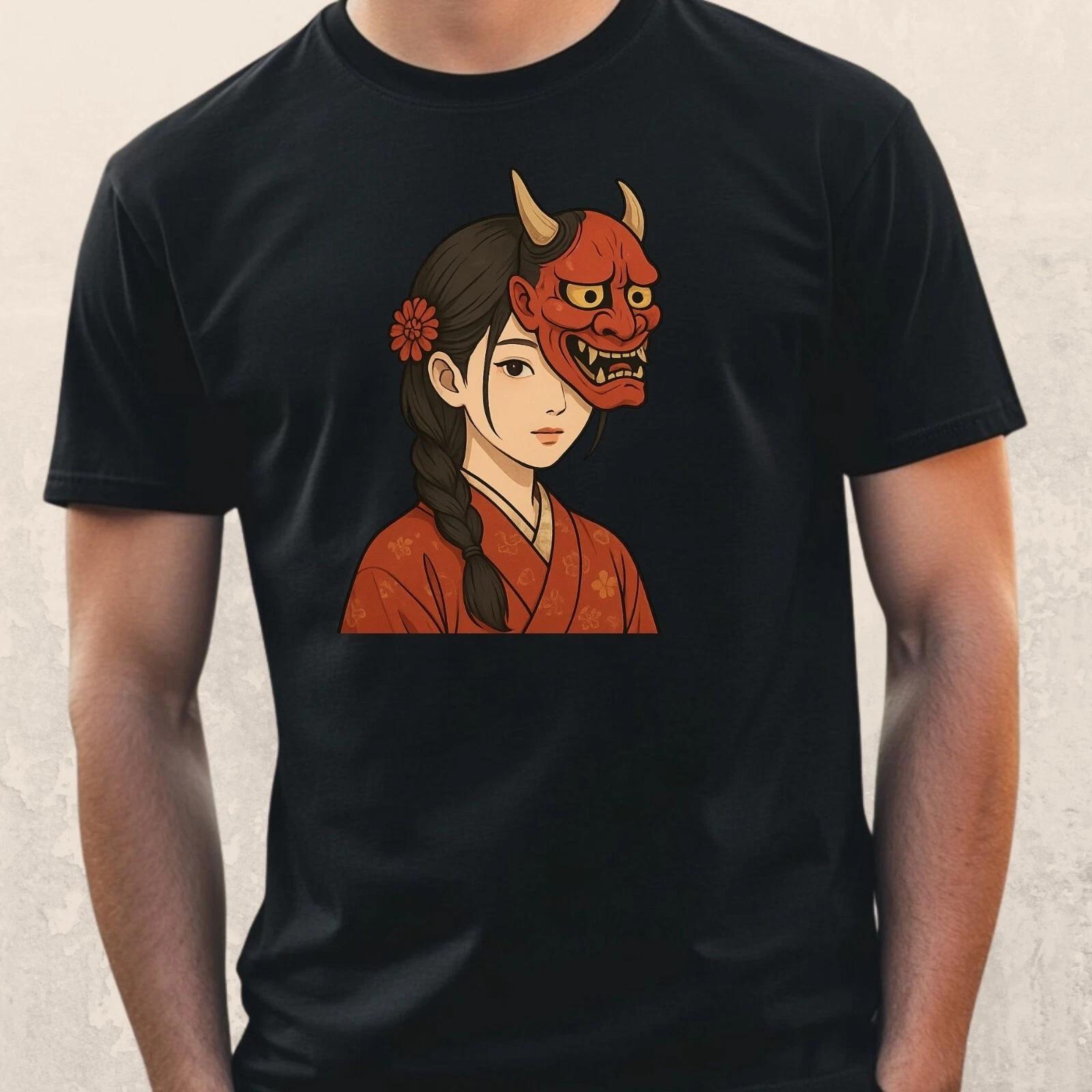 T-Shirt Herren Oni-Maske Mädchen Motiv Baumwolle Größe S bis 5XL XL