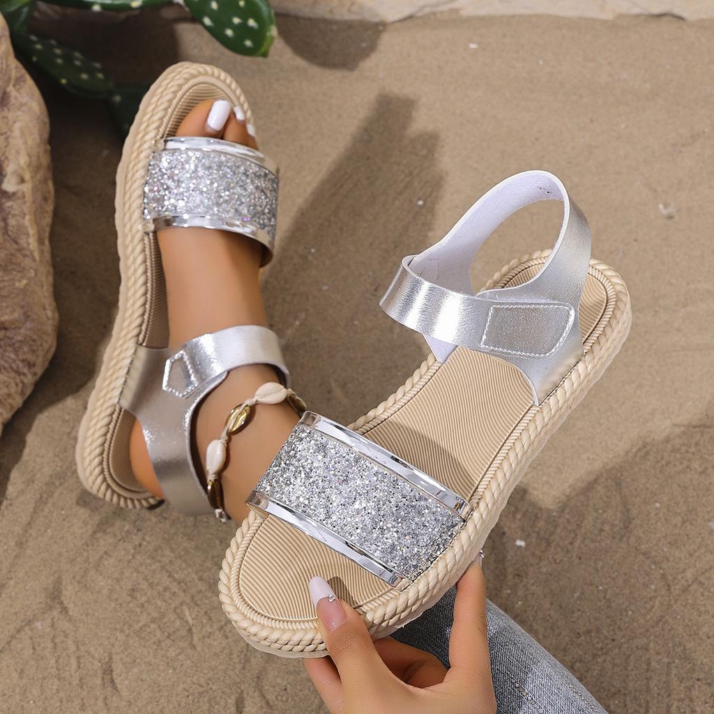 Women Flat Sandals 2026 New Elastic Strap Platform Sandals Woman Lightweight Plus Size Round Toe Shoes Women Zapatos De Mujer