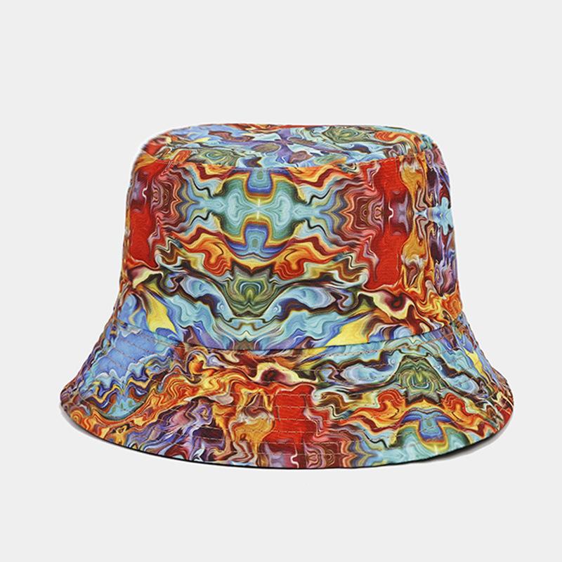 European and American new creative oil painting style double-sided bucket hat female tide travel shopping sun hat male leisure basin hat