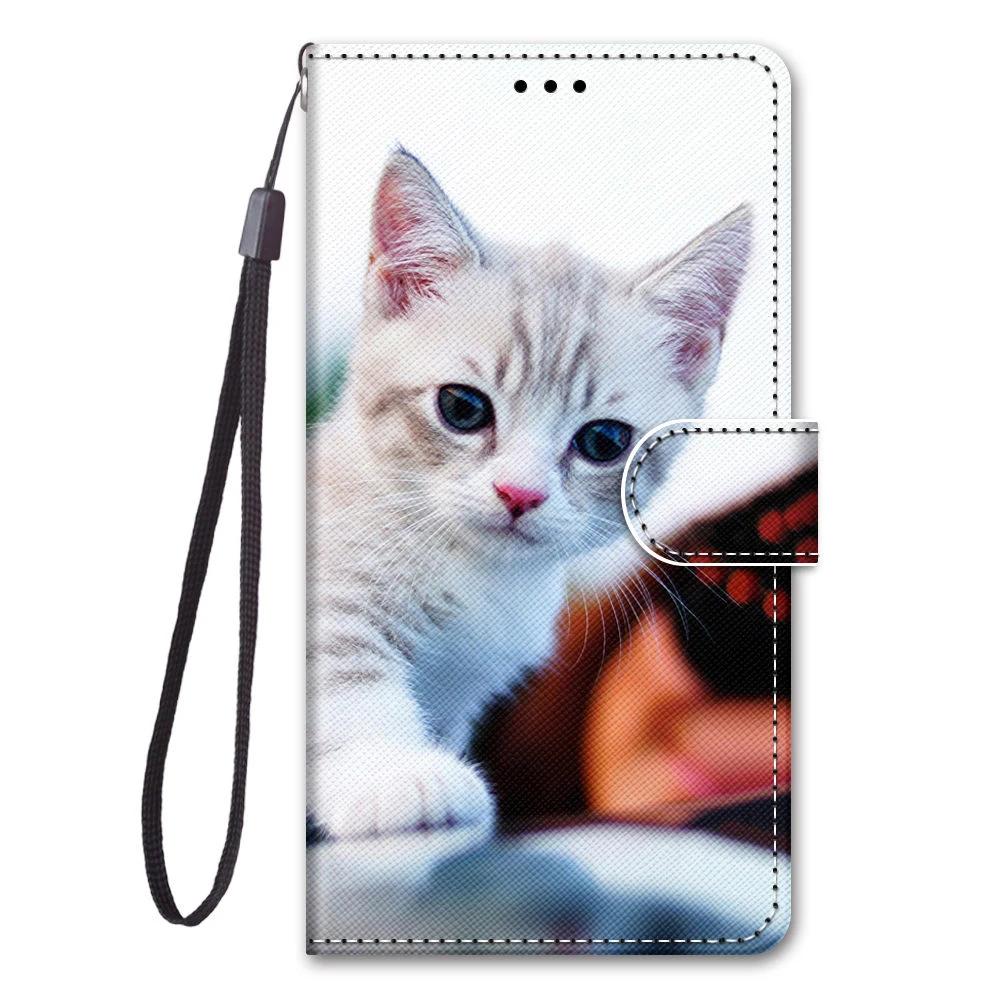 Leather Flip Phone Case For Xiaomi Redmi Note 7 8 Pro 8T 9 Pro 9S Lion Cat Flower Butterfly Painted Wallet Card Holder Cover