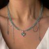 Nuova Collana con Perline a Forma di Cuore Y2K Donna Boho Cristallo Classe Ghiaia Catena Clavicola Choker Cool Y2K Gioielli di Moda Raffinati
