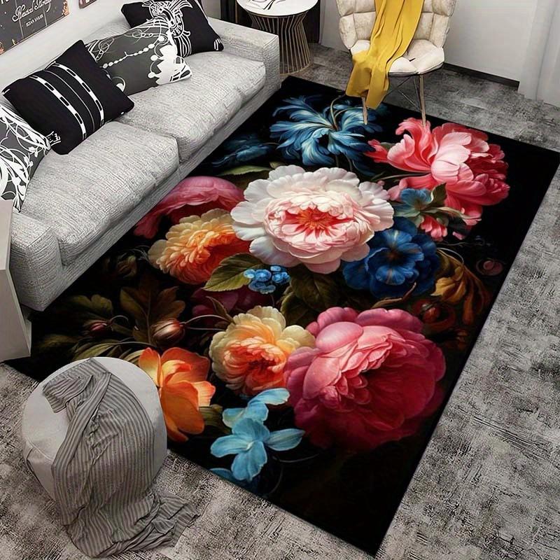 Floral Paradise Rug: Luxurious Blooms for Elegant Living Rooms - Enhance Your Space with Nature's Beauty Skid resistant carpet
