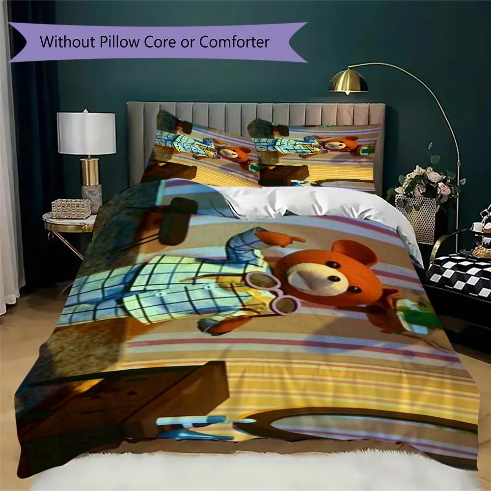 Teddy Drop Ear Pattern Bedding,Quilt Set Quilt Cover Pillowcase Home Birthday Gift(1 * duvet cover + 2 * pillowcase, without core)_lx