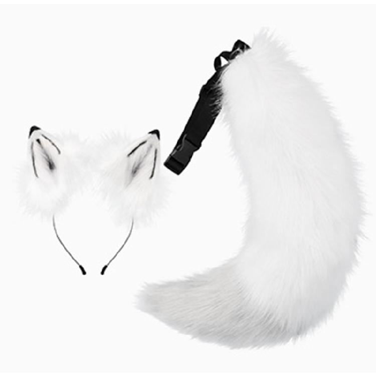 Wolf Ears and Tail Set Furry Foxes Ear Headband with Wolf Foxes Tail Halloween Animal Cosplay Costumes Adult Teen Kids