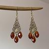 Bohemia Hollowed-out Embossed Filigree Waterdrop Tassel Dangle Earrings for Women Retro Ethnic Style Vacation Jewelry Accessory