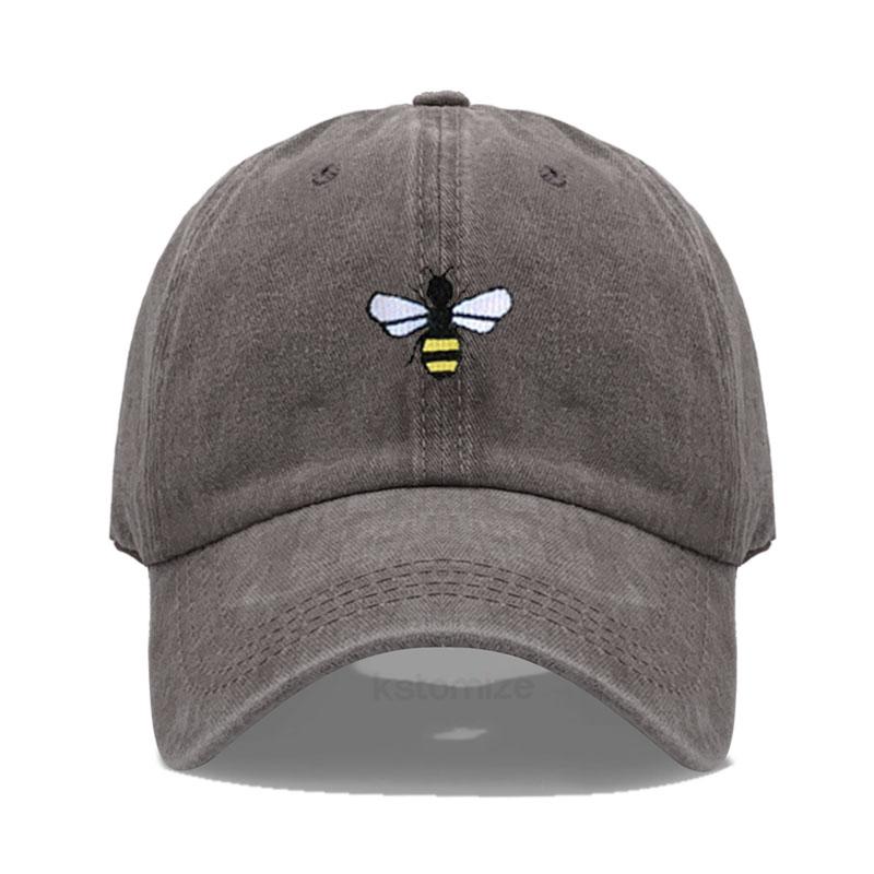 Washed Cotton Honeybee Embroidery Baseball Caps For Men Women Dad Hat Adjustable Snapback Cap Dropshipping