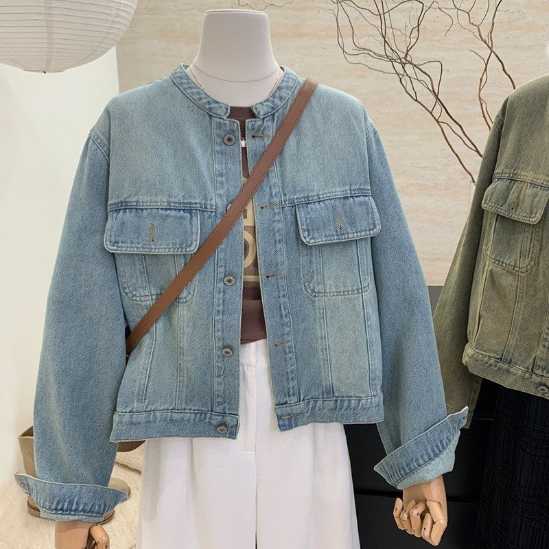 This Year Popular Hot-Selling Product Recommend ~ Fancy Short Denim Outwear Female Spring and Autumn Leisure Versatile Jacket Top Light Blue S
