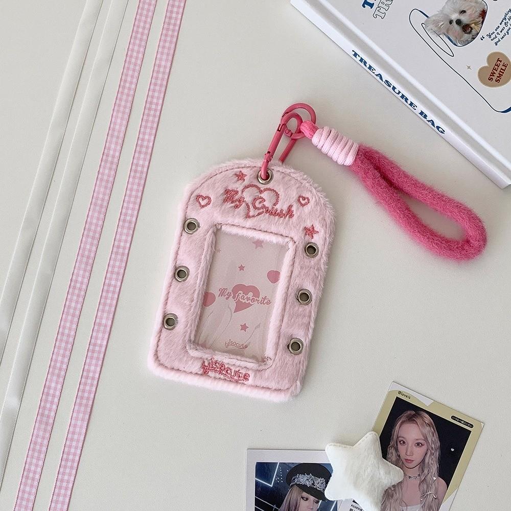 

Плюшевый корейский держатель для фотокарточек, подвесное украшение, протектор для демонстрации карточек айдолов, для студентов, друзей розовый