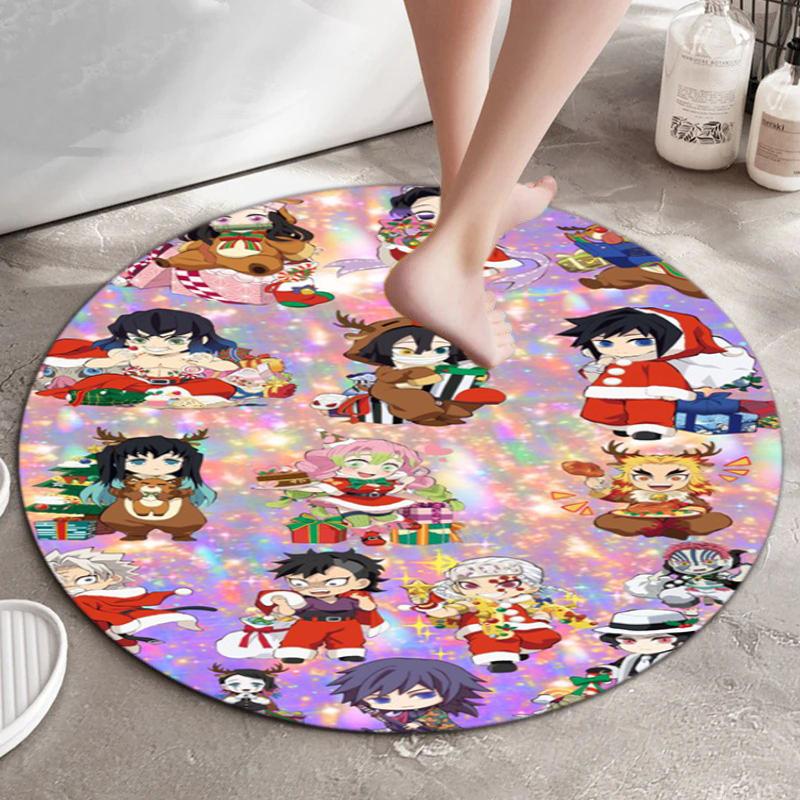 Classic Japanese-style Cartoon Demon Slayer Round Rug, Home Soft Decorative Anti-slip Yoga Mat and Chair Mat, Outdoor Floor Mat Carpet K6
