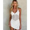 Summer Women V-neck Sexy Halter Open Back Hollow Out Knitted Sweater Bikini Cover Ups Holiday Beach Dresses