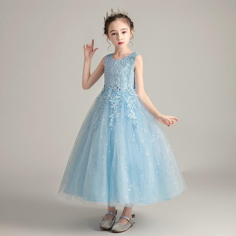 Girls Princess Puffy Lace Flower Girl Party Performance Dress