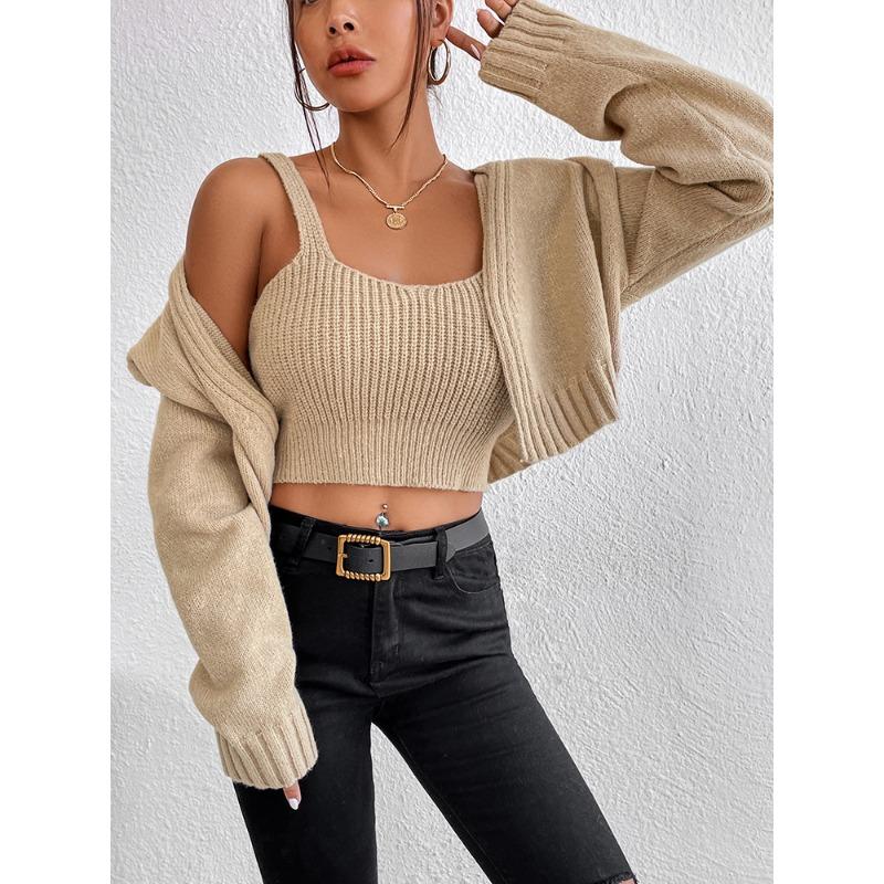 Maglione da donna, top, set, cardigan con scollo a V, spesso e morbido, antirughe