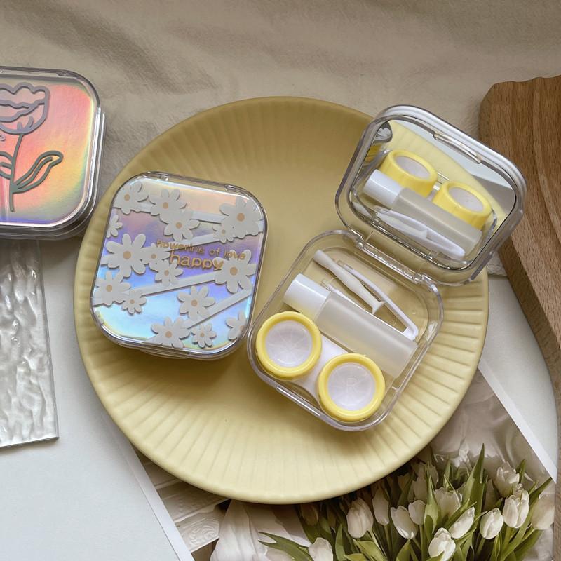 Laser Cover Contact Lens Case Box Colored Lenses Container Beauty Lens Storage Box Travel Set With Mirror Gift Girl