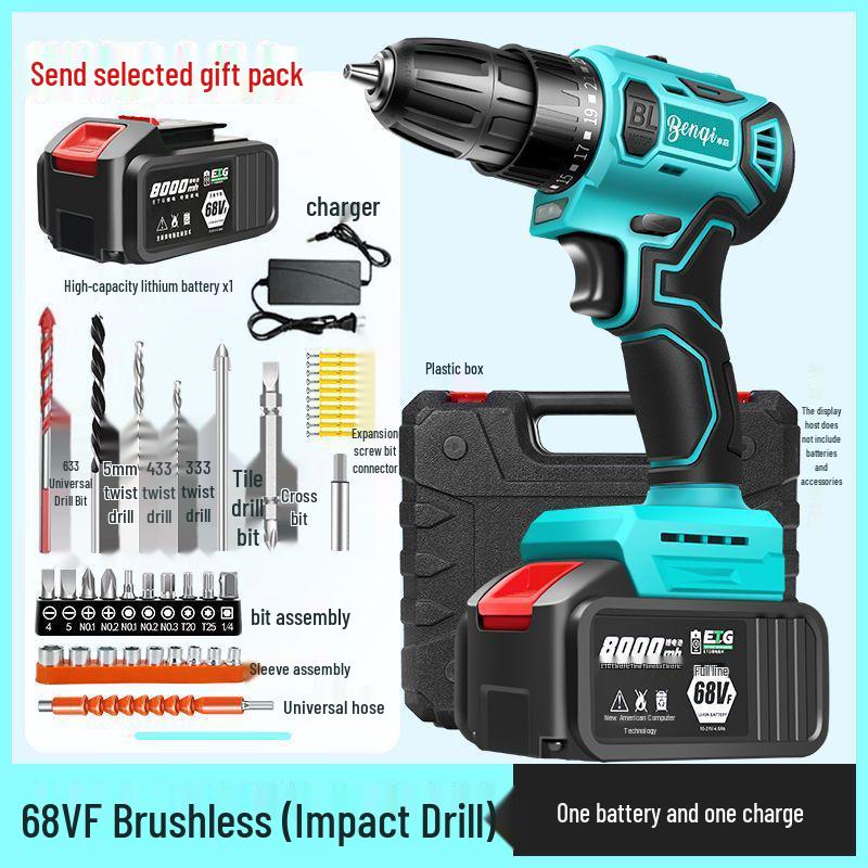 High Power Cordless Brushless Impact Drill with Pure Copper Motor and Rechargeable Lithium Battery