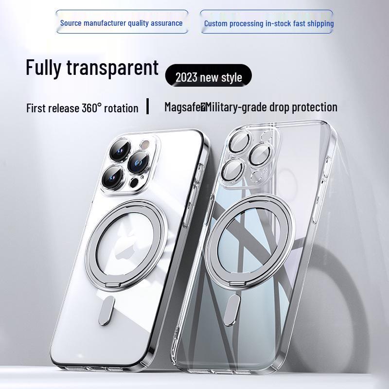 iPhone 16 Case: Rotating Magnetic Stand, Ultra-thin Electroplated for 13, 14 Pro Max, 15