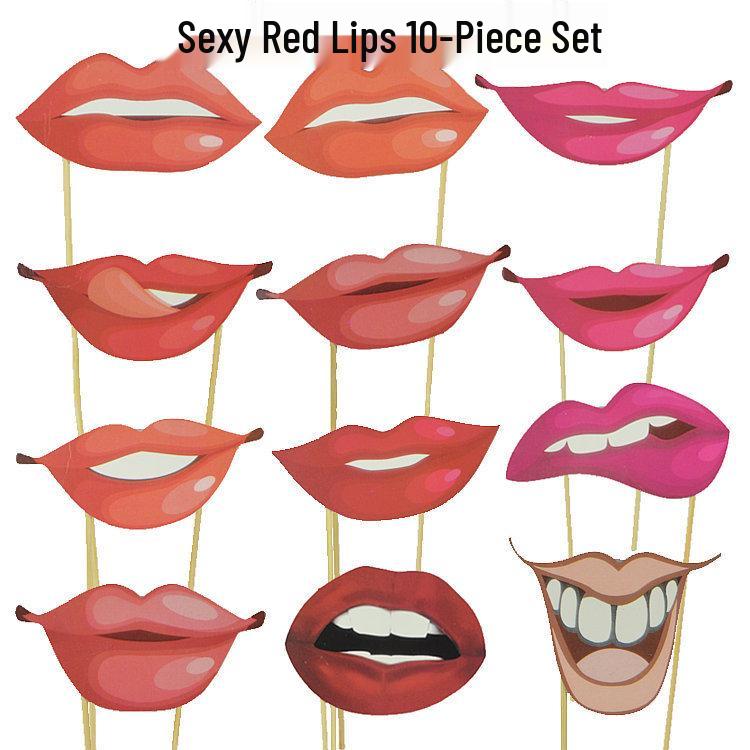 Red Lips & Glasses Party Props - Moustache Photo Booth Paper Crafts for Weddings