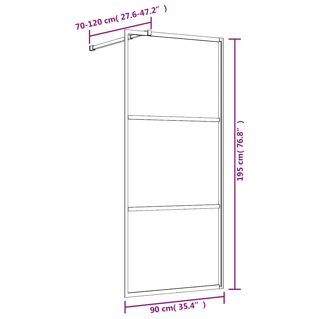 Walk In Shower Screen with Tempered Clear Glass and Gold Frame 90 X 195 Cm