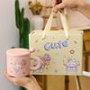Niedlicher Koreanischer Hase Rosa Tasse Deckel Löffel Praktisches Geschenk Keramiktasse Souvenir Wasserbecher Veranstaltungsgeschenk