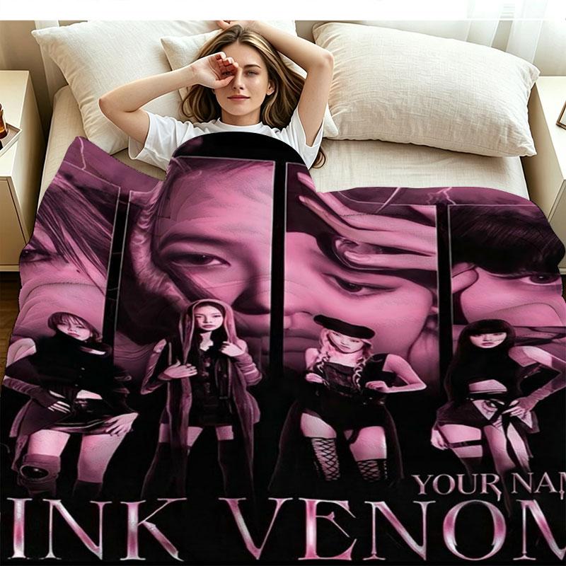 1PC Blackpink Custom Name Patterned Flannel Blanket Suitable For All Seasons for Home Decor Warmth and Comfort Gifts Holiday Present