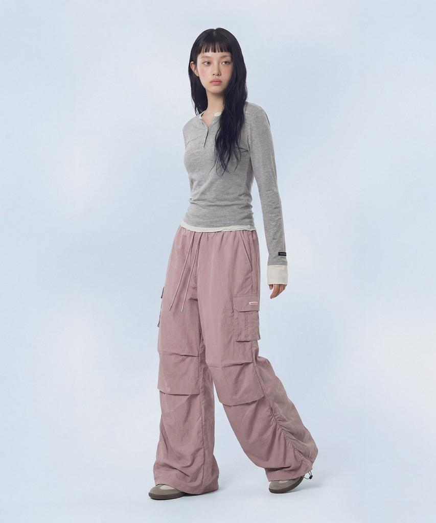 Maseumaluljeueopaeleol Essential Parasuit Shirring Cargo Pants_Indie Pink