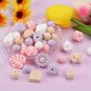 55PCS daisy silicone bead set, featuring leaves and arches, suitable for DIY jewelry, keychains, bracelets, and handmade items
