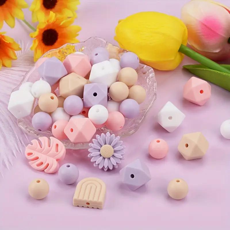 55PCS daisy silicone bead set, featuring leaves and arches, suitable for DIY jewelry, keychains, bracelets, and handmade items