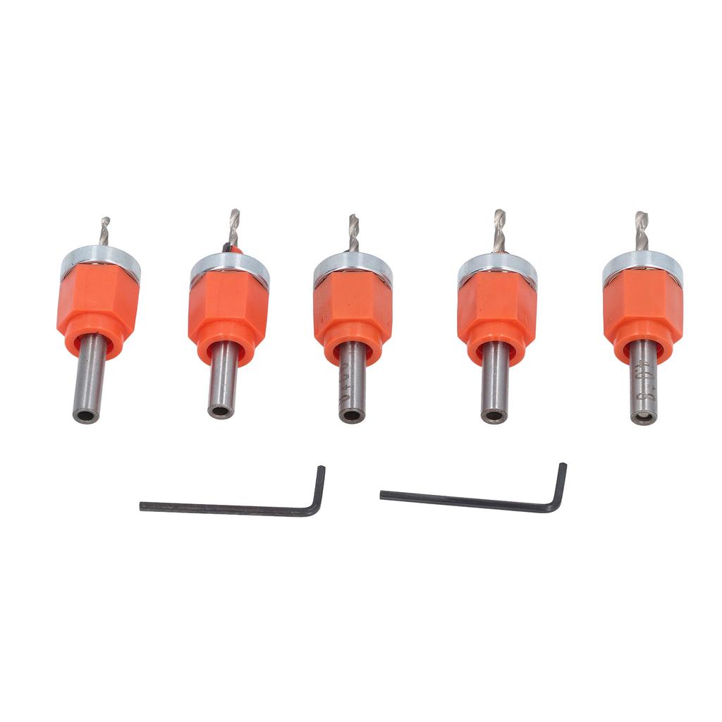 5 Pcs Countersink Drill Bit Set 2.8 3 3.2 3.5 4mm Diameter Adjustable Depth Countersunk Drill Hole Opener with Wrench