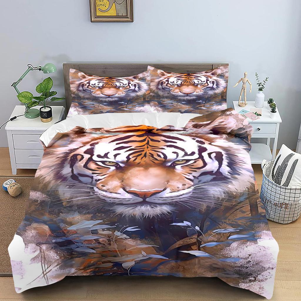 Cartoon Tiger Quilt Cover Cute Anime Full Skin Friendly  Breathable Cute Printed Bedding Warm Bedding