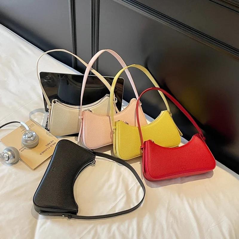 Light Luxury Solid PU Underarm Bag for Women 2026 High Quality Trendy Soft Leather Bags New Simple Sweet Casual Shoulder Bags
