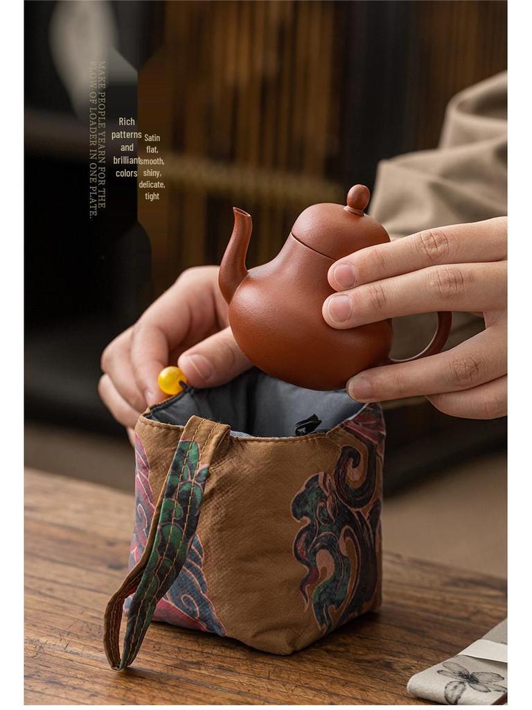 Portable Silk Travel Tea Set Bag for Outdoor Tea Ceremony