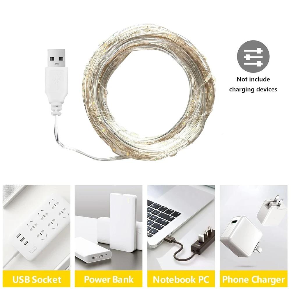 USB Powered String Light, 1-10m White/Warm White/Multi-Color Fairy String Lights for Wedding Party Christmas Festival Decor
