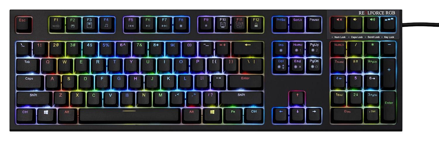 

Topre REALFORCE RGB US 108 клавіш USB Англійська розкладка Мільйони кольорів Функція підсвічування ON Функція регулювання положення ALL45g Чорний AEAX01 16.8 / чорний