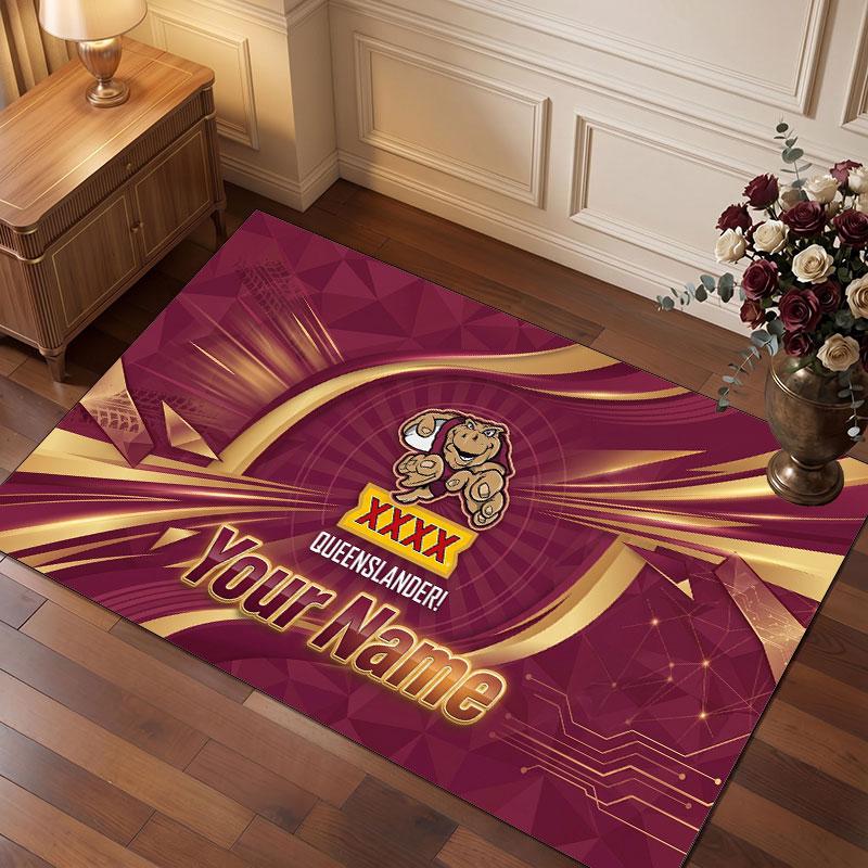 Tappeto in Cristallo Vellutato Personalizzato Queensland Maroons, Tappeto Morbido Antiscivolo con Testo Nome Personalizzato per Soggiorno Camera da Letto