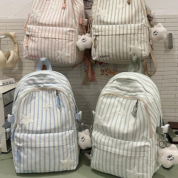 Schoolbag Japanese striped star schoolbag female junior high school student large capacity towel embroidered versatile backpack computer backpack