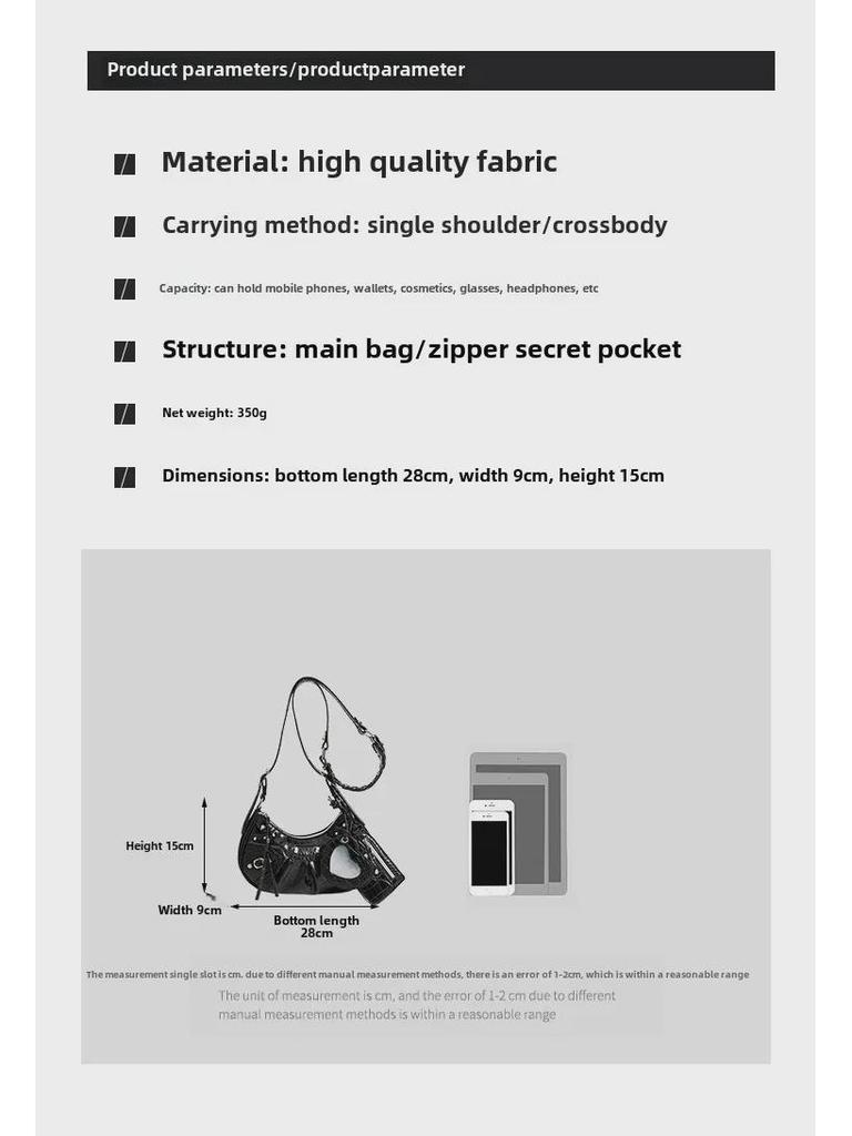 Geantă de motocicletă plisată Crescent pentru femei 2023, cu nituri și ciucuri