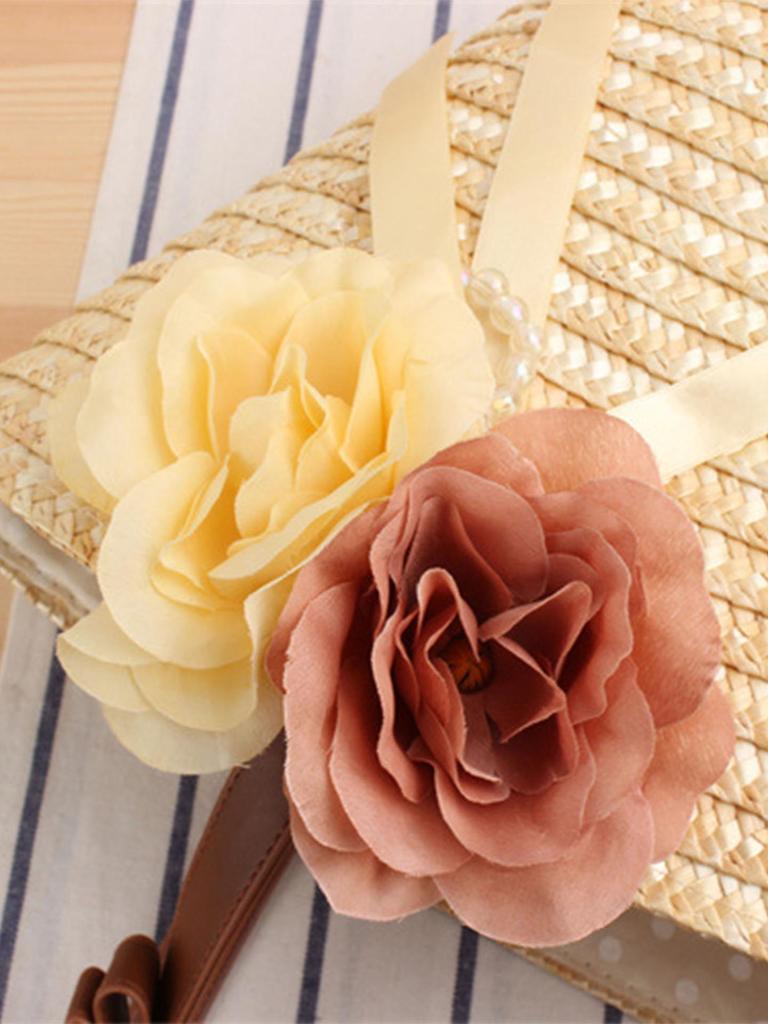 New Pastoral Straw Bag: Handmade Wheat Straw, Single Shoulder, Solid Color, Floral Design for Women