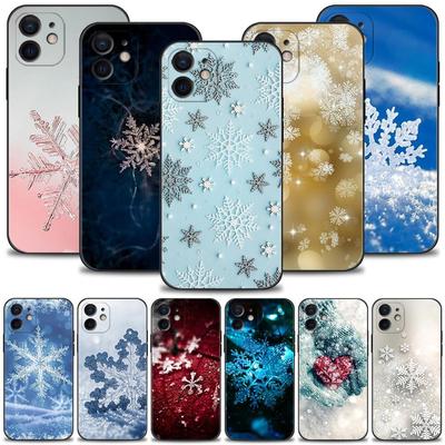 Phone Case For iPhone 13 12 11 Pro Max 13 12 Mini XS XR X 8 7 6s 6 Plus Black Cover Silicone Shell New Hot Christmas Snowflake