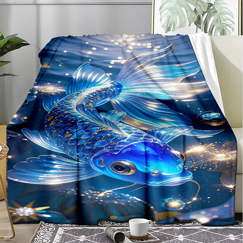 Underwater Fish Blanket Personalized Name Flannel Blanket Soft Cozy Plush Throw for Sofa Bed Lightweight Home Décor