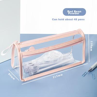TPU Eco-Friendly Double-Layer Simple Transparent Large-Capacity Exam-Specific Pencil Case, Student INS Style Stationery Box, Pencil Case Pink