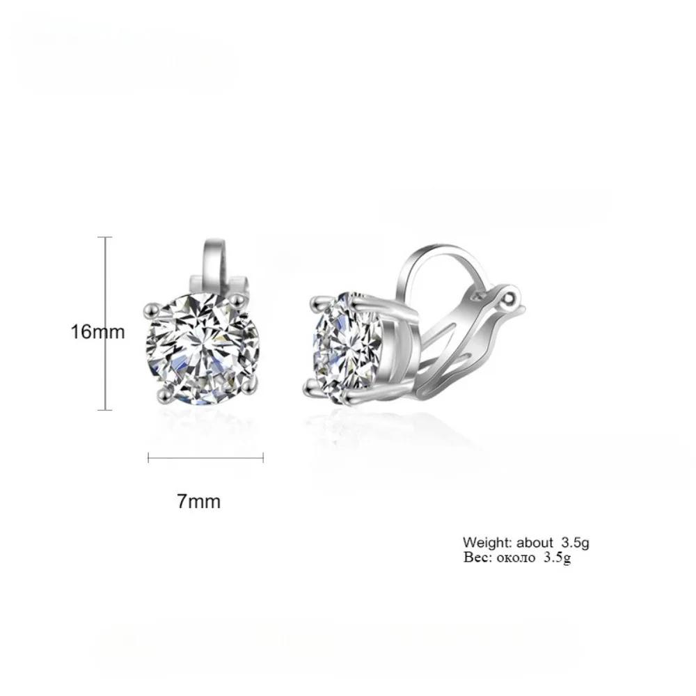 Trendy Round Cubic Zirconia Copper Clip Earrings For Women Gold Crystal Metal Earring Party Wedding Daily Jewelry