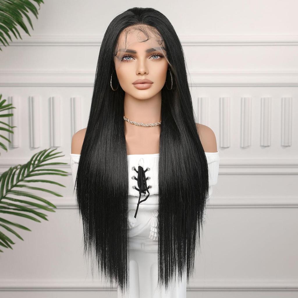 ALAN EATON Women's Fashion 13x4 Lace Front Wigs Black/Golden/Blonde Synthetic Long Straight Wig with Baby Hair for Women 180 Density