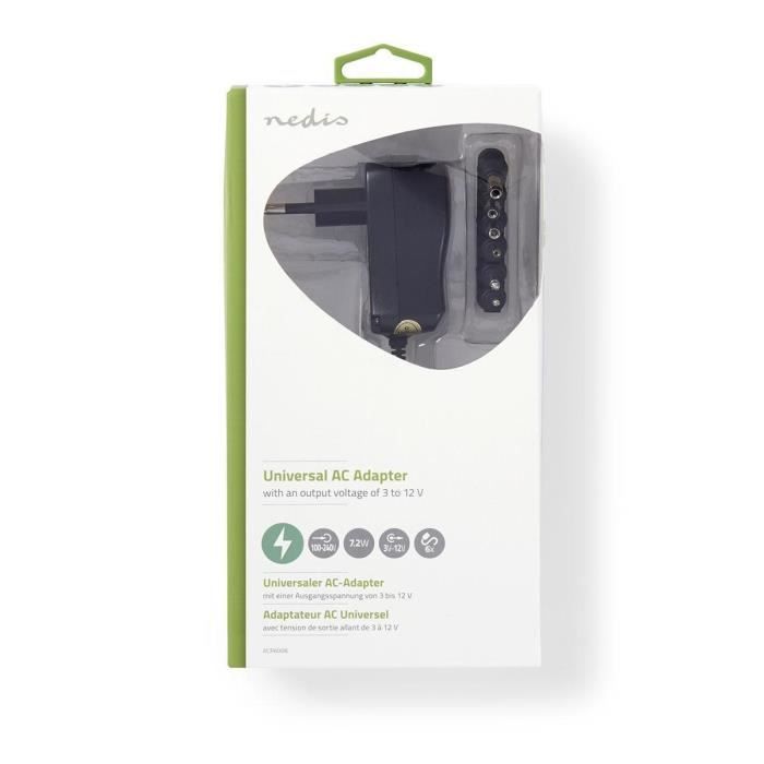NEDIS Adaptateur Secteur Universel - 3/4,5/5/6/7,5/9/12 V - 0,6 A
