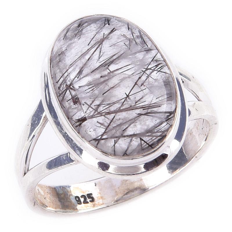 Natural Black Rutile Gemstone Handmade 925 Solid Sterling Silver Ring S.7 S6s63