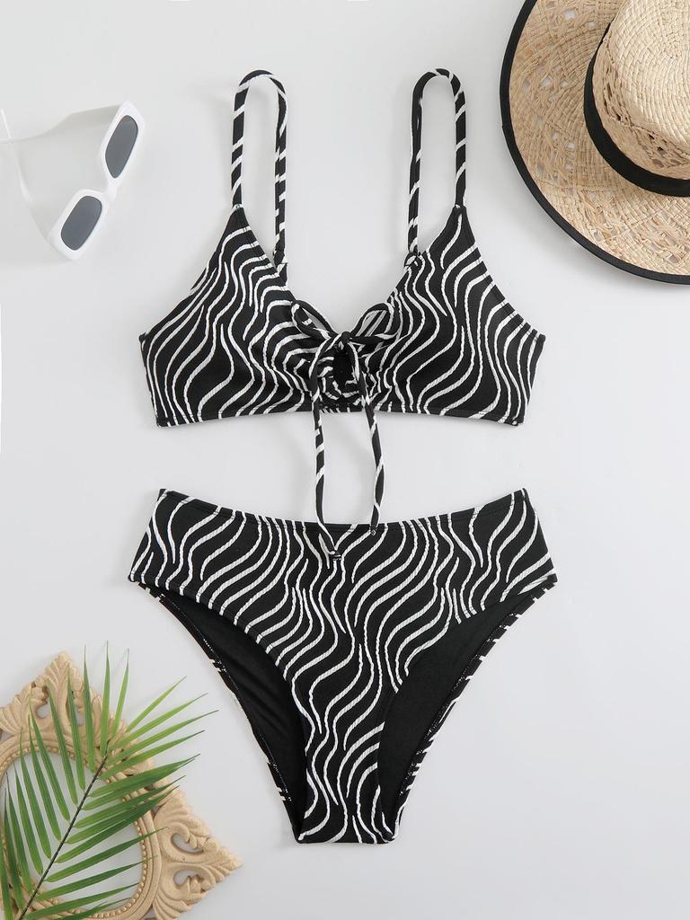 Zebra Print High-Waisted Bikini: Sports Yoga Swimsuit with Drawstring