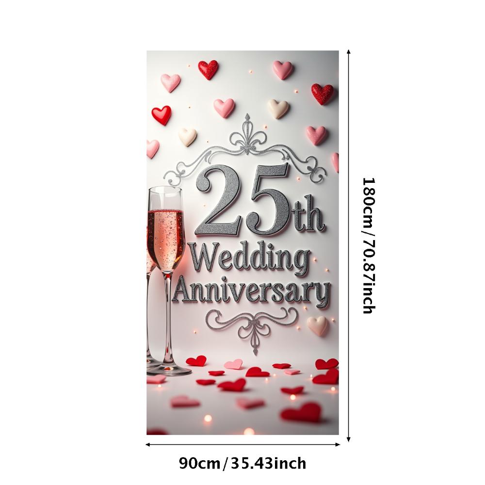 25th Wedding Anniversary Banner Backdrop Romantic Heart Silver Anniversary Party Decorations Celebration Photo Background Props