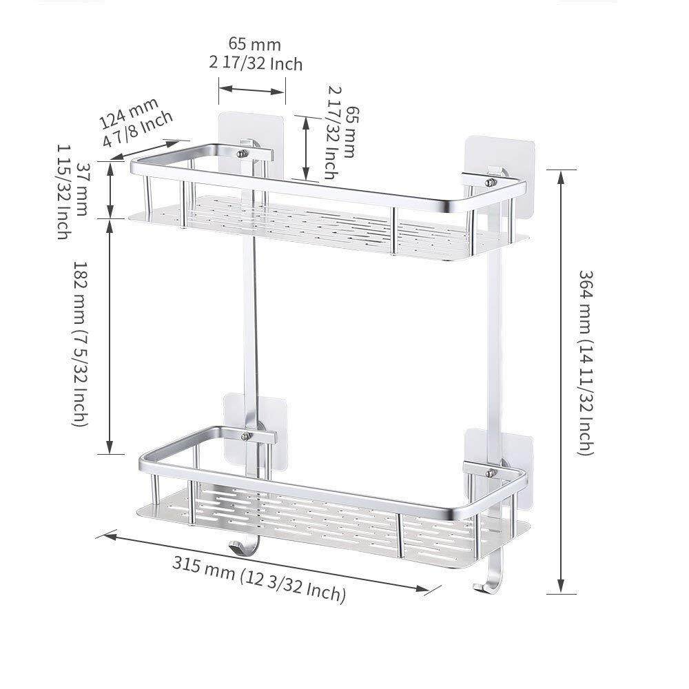 Adhesive Suction Bathroom Shelf No Drill Aluminum Rectangle Wall Mount Shower Caddy Organizer Screw Free Anodized