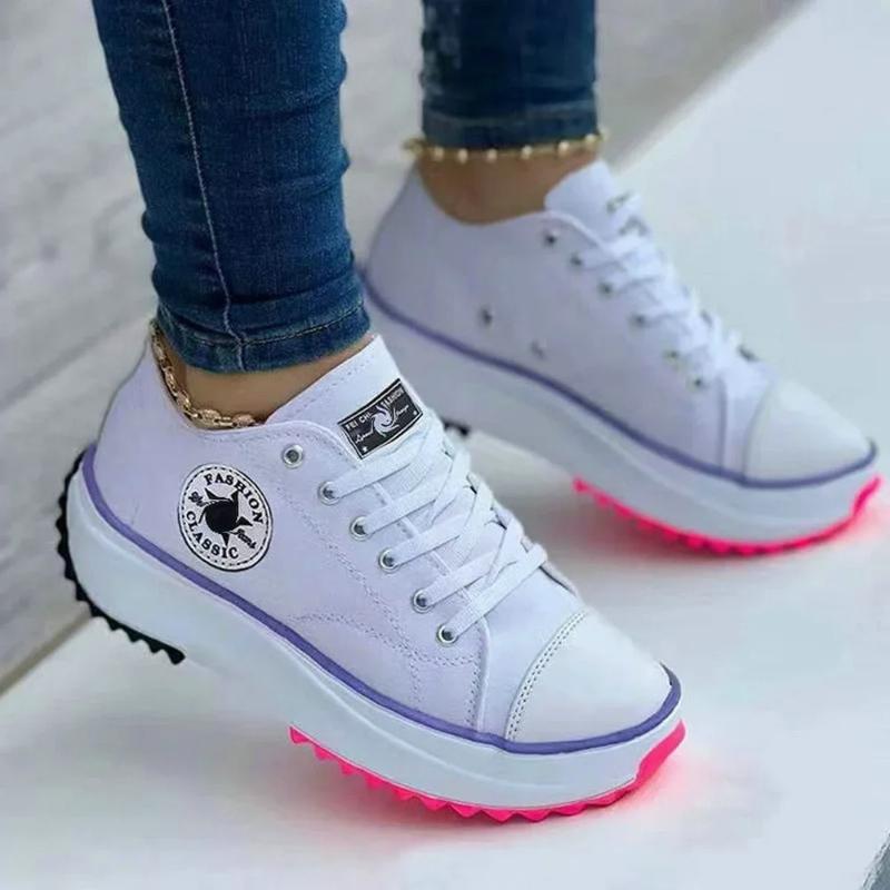 Shoes For Women Classic White Canvas Sneakers Fashion Platform Women Casual Shoes High Quality Lace-Up Feamle Tennis Shoes 35-43